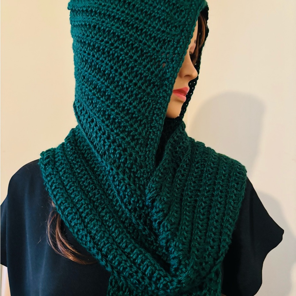 Dark Green Hooded Scarf  Stunning  One of a Kind Very Elegant